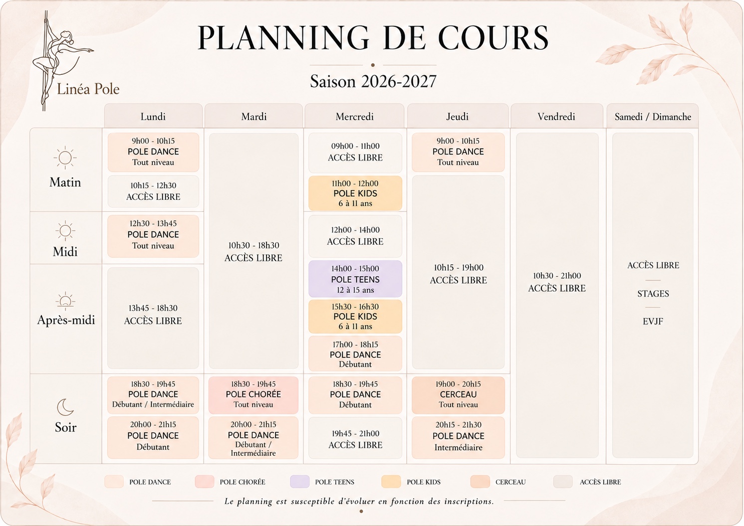 Planning de cours